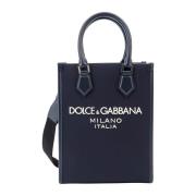 Dolce & Gabbana Präglad Logotyp Nylon och Läder Handväska Blue, Herr