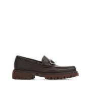 Salvatore Ferragamo Brun Läder Platta Skor Gancini Spänne Brown, Herr