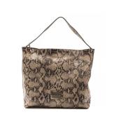 Pompei Donatella Python Print Läder Axelväska Brown, Dam