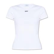 Off White Croppad T-shirt med logotyp White, Dam