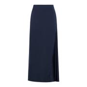 Max Mara Weekend Navy Blue Satin Midi Kjol Blue, Dam