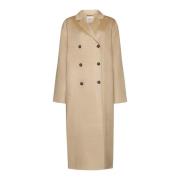 TotêMe Oversized Double-Breasted Biscuit Wool Coat Beige, Dam