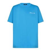 Balmain Avslappnad T-shirt med Signaturbroderi Blue, Herr