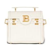 Balmain B-Buzz 23 monogram kornigt läder väska Beige, Dam