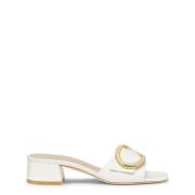 Stuart Weitzman Hantverk Slide Sandal med Spänne Detalj Beige, Dam