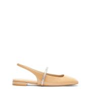 Stuart Weitzman Kristalldekorerad Slingback Platta Beige, Dam