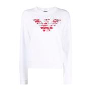 Emporio Armani Rundhalsad sweatshirt White, Dam