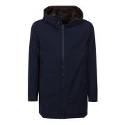 Herno Navy Blue Hooded Parka med Faux Fur Blue, Herr