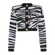 Balmain Cardigan med djurtryck Black, Dam