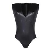 Blanca Vita Svart Latex V-ringad Tröja Black, Dam