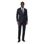 Boggi Milano Micro Herringbone Suit i Stretch Wool Blue, Herr