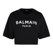 Balmain Räfflad Bomull Crew-Neck T-shirt Black, Dam