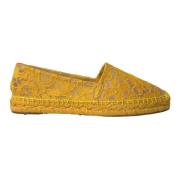 Dolce & Gabbana Gula Spets Espadrille Loafers Platta Skor Yellow, Dam