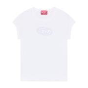 Diesel T-shirt med utsnitt och logopatch White, Dam