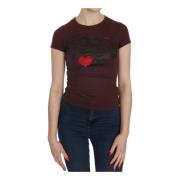 Exte Brun Hearts Print Crew Neck Blus Brown, Dam