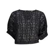 Desigual Flowy Batwing Sleeve Blouse Black, Dam