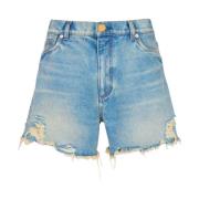 Balmain Denim Shorts med Broderat Logotyp Blue, Dam