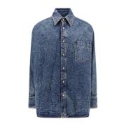 MM6 Maison Margiela Skjorta i denim med numerisk signatur Blue, Herr