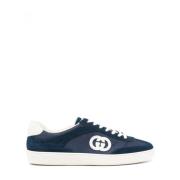 Gucci Svarta Sneakers Mesh Panel Design Blue, Herr