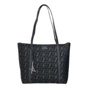 Armani Exchange Svart Monogram Velvet Shopper Väska Black, Dam