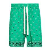 Palm Angels Paisley Print Shorts Lättvikts Elastisk Midja Green, Herr