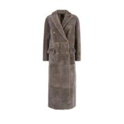 Blancha Shearling Dubbelknäppt Brun Kappa Brown, Dam