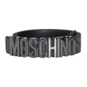 Moschino Mörk Denim Logo Jacquard Bälte Black, Herr