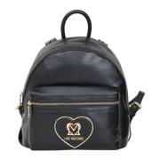 Love Moschino Svart ryggsäck med metalliskt logotyp Black, Dam