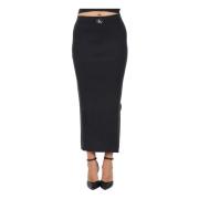 Calvin Klein Jeans Svart Ribbad Midi Kjol Black, Dam