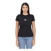 Calvin Klein Jeans Svart Logobroderad T-shirt Black, Dam