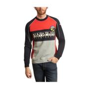 Napapijri Flammad bomullsterry sweatshirt med vapensköld Multicolor, H...