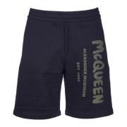 Alexander McQueen Svarta Shorts med Elastisk Midja och Logotryck Black...