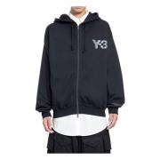 Y-3 Svart Logo Zip Hoodie Oversized Passform Black, Herr