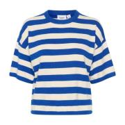 Saint Tropez Randig Pullover Surf Blue Oversize Stickad Tröja Multicol...