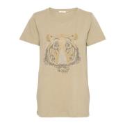 Cream Stilig T-shirt med frontmotiv Beige, Dam