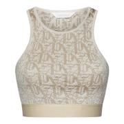 Palm Angels Beige Stickad Crop Top med Monogram Beige, Dam