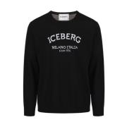 Iceberg Logo Crew-neck Sweater Svart Regular Fit Black, Herr