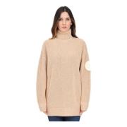 Elisabetta Franchi Beige Halsdukströja med Logopatch Beige, Dam