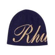 Rhude Blå Bomull Script Beanie Blue, Herr