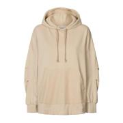 Rabens Saloner Sevilla Sweatshirt med huva och ribbkant Beige, Dam