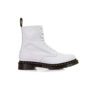 Dr. Martens Vita Optiska Läder Plattform Stövlar White, Dam