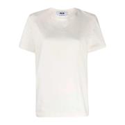 Msgm Vit Bomull Logo Print Crew Neck T-shirt White, Dam