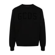 Gcds Sammet Crewneck Logo Tröja Black, Herr