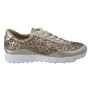 Jimmy Choo Antikguld Glitter Läder Sneakers Yellow, Dam