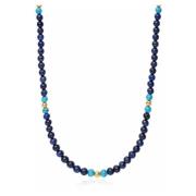 Nialaya Beaded Necklace with Blue Lapis, Turquoise, and Gold Yellow, H...