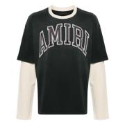 Amiri Svart Crewneck Broderad Logga Långärmad Black, Herr