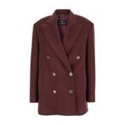 Etro Bordeaux Oversize Caban Coat Red, Dam