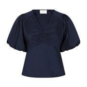 Neo Noir Irina Poplin Blus Navy Blue, Dam