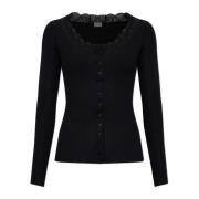 Saint Laurent Topp med spetsdetaljer Black, Dam