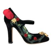 Dolce & Gabbana Svarta Rosor Kristall Mary Jane Skor Black, Dam